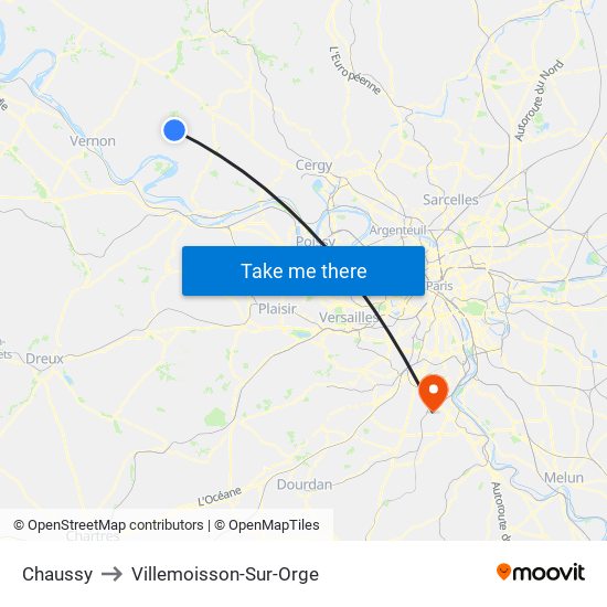 Chaussy to Villemoisson-Sur-Orge map