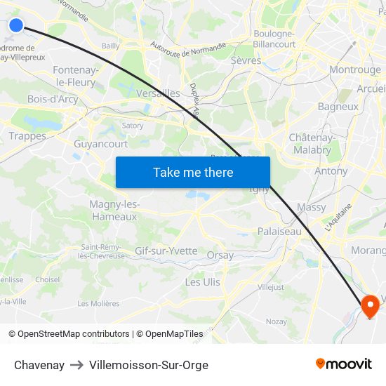 Chavenay to Villemoisson-Sur-Orge map