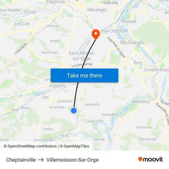 Cheptainville to Villemoisson-Sur-Orge map