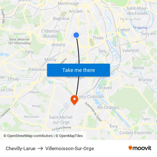 Chevilly-Larue to Villemoisson-Sur-Orge map