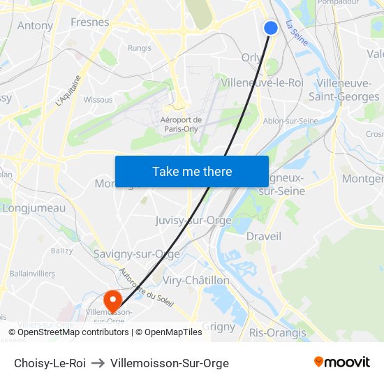 Choisy-Le-Roi to Villemoisson-Sur-Orge map