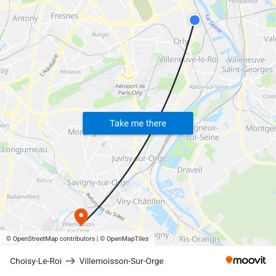 Choisy-Le-Roi to Villemoisson-Sur-Orge map