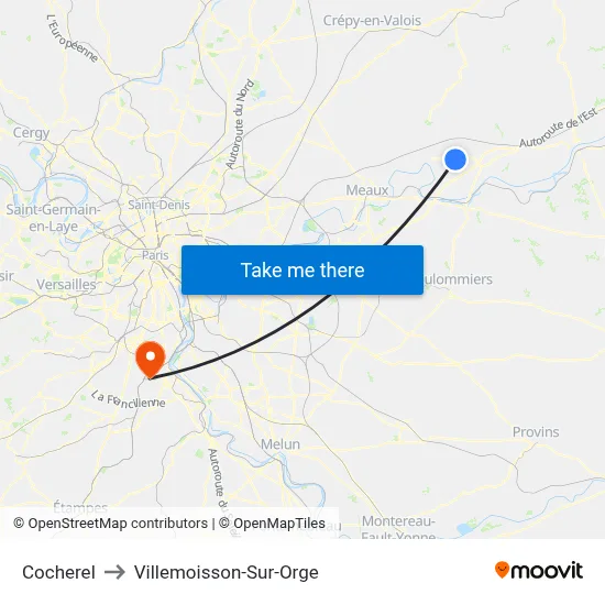 Cocherel to Villemoisson-Sur-Orge map