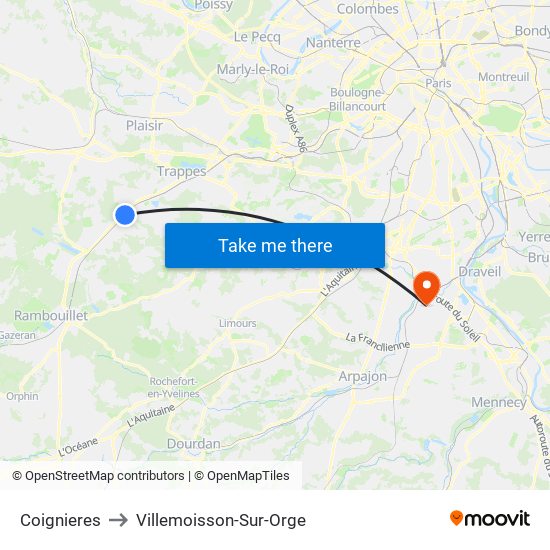 Coignieres to Villemoisson-Sur-Orge map