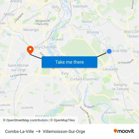 Combs-La-Ville to Villemoisson-Sur-Orge map