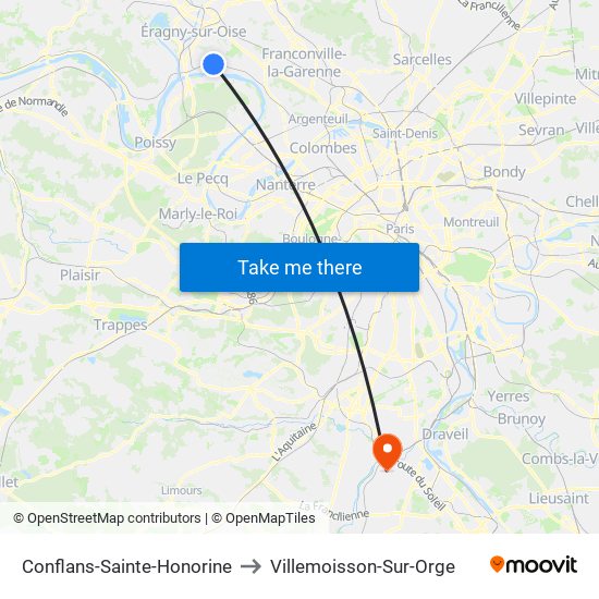 Conflans-Sainte-Honorine to Villemoisson-Sur-Orge map