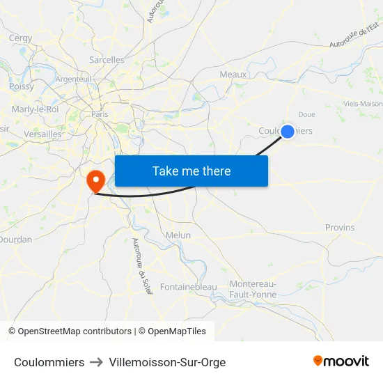 Coulommiers to Villemoisson-Sur-Orge map