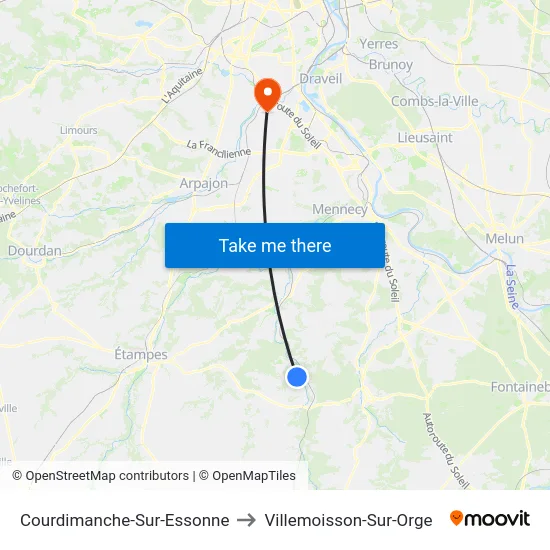 Courdimanche-Sur-Essonne to Villemoisson-Sur-Orge map
