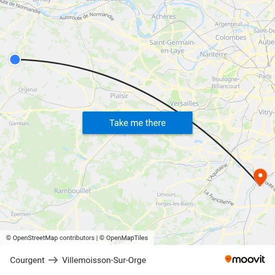 Courgent to Villemoisson-Sur-Orge map