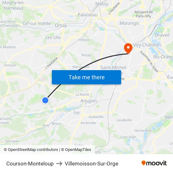 Courson-Monteloup to Villemoisson-Sur-Orge map