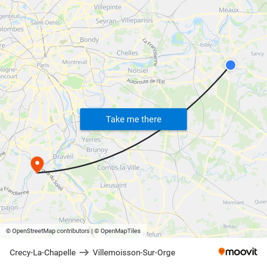 Crecy-La-Chapelle to Villemoisson-Sur-Orge map