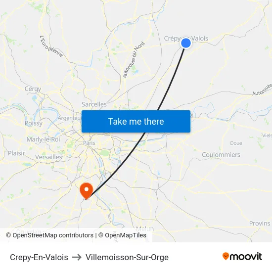 Crepy-En-Valois to Villemoisson-Sur-Orge map
