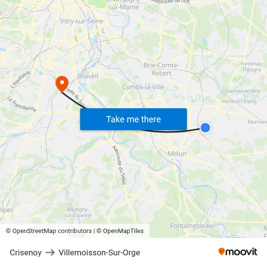 Crisenoy to Villemoisson-Sur-Orge map