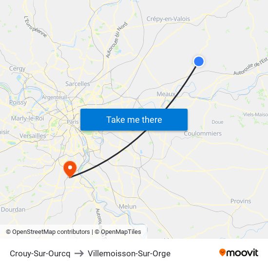 Crouy-Sur-Ourcq to Villemoisson-Sur-Orge map