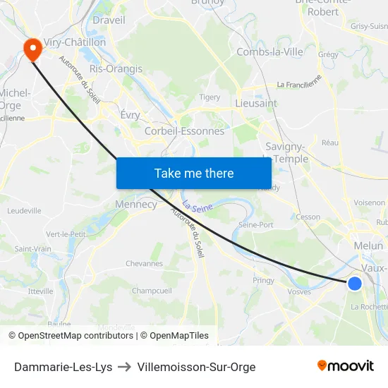 Dammarie-Les-Lys to Villemoisson-Sur-Orge map