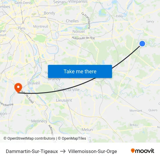 Dammartin-Sur-Tigeaux to Villemoisson-Sur-Orge map
