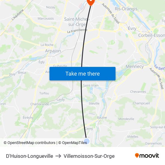 D'Huison-Longueville to Villemoisson-Sur-Orge map