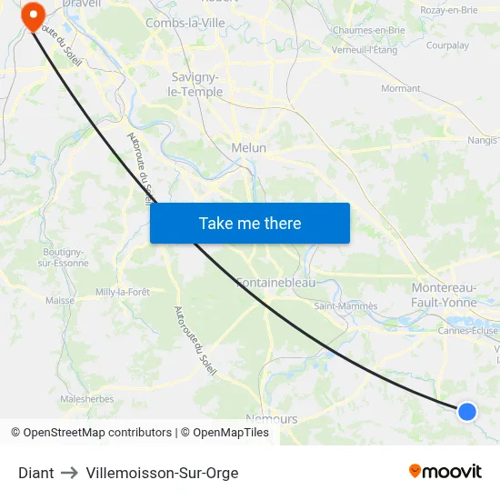 Diant to Villemoisson-Sur-Orge map