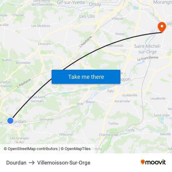 Dourdan to Villemoisson-Sur-Orge map