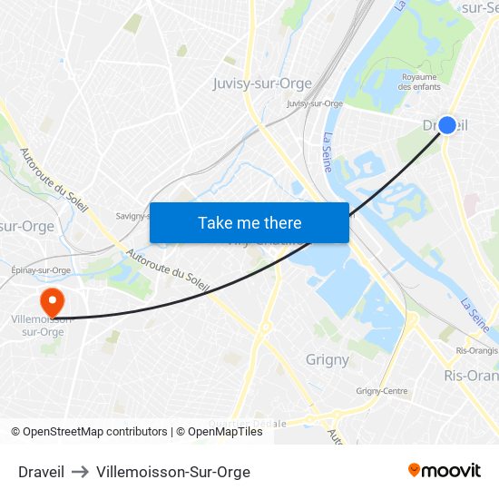 Draveil to Villemoisson-Sur-Orge map