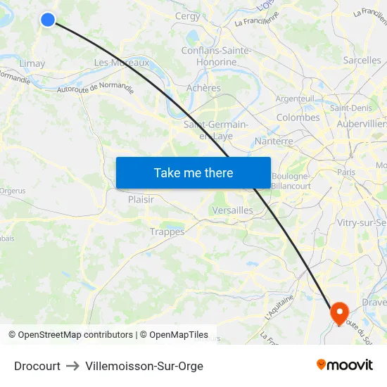 Drocourt to Villemoisson-Sur-Orge map