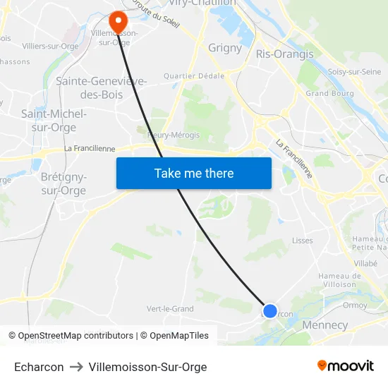 Echarcon to Villemoisson-Sur-Orge map