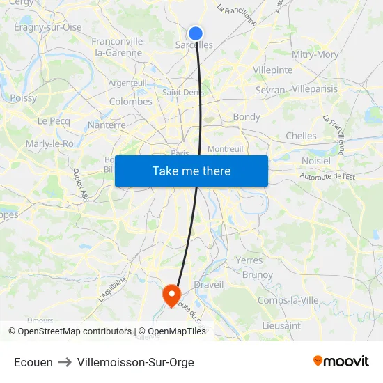 Ecouen to Villemoisson-Sur-Orge map