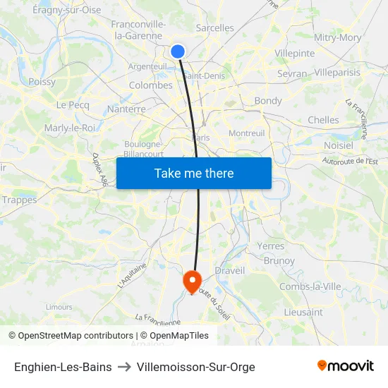 Enghien-Les-Bains to Villemoisson-Sur-Orge map