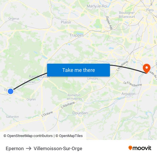 Epernon to Villemoisson-Sur-Orge map