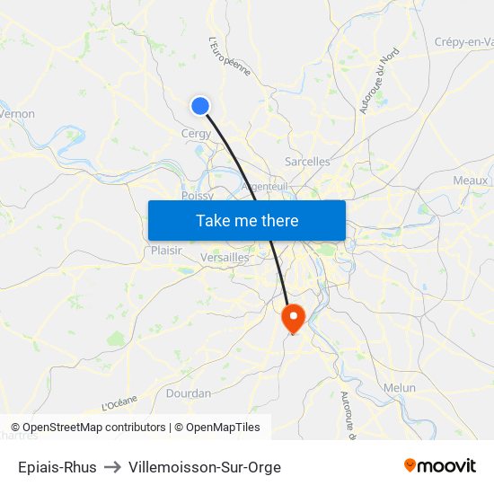 Epiais-Rhus to Villemoisson-Sur-Orge map