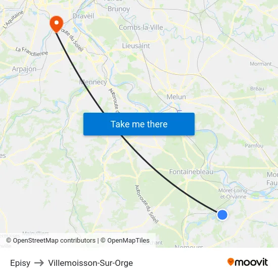 Episy to Villemoisson-Sur-Orge map