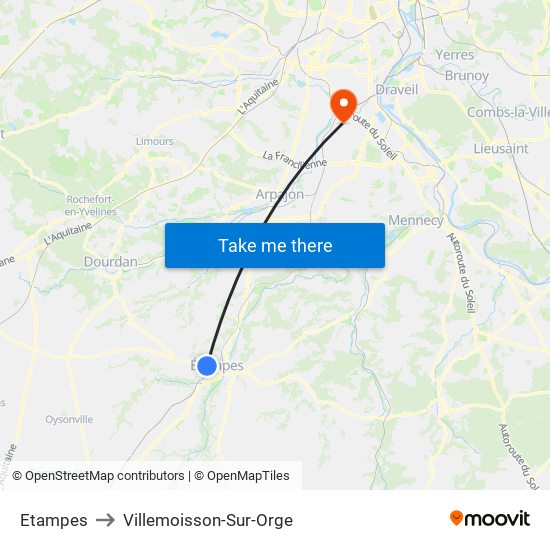 Etampes to Villemoisson-Sur-Orge map