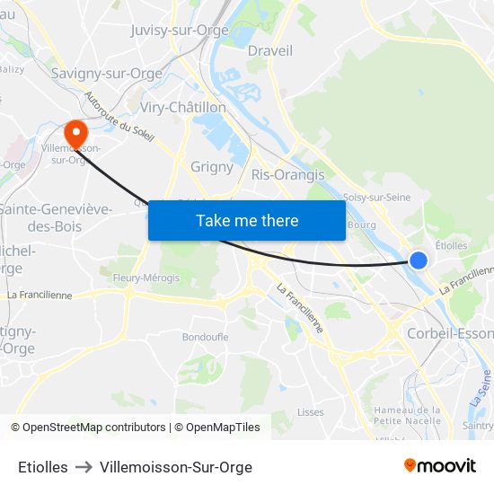 Etiolles to Villemoisson-Sur-Orge map