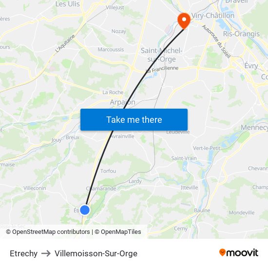 Etrechy to Villemoisson-Sur-Orge map