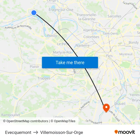 Evecquemont to Villemoisson-Sur-Orge map