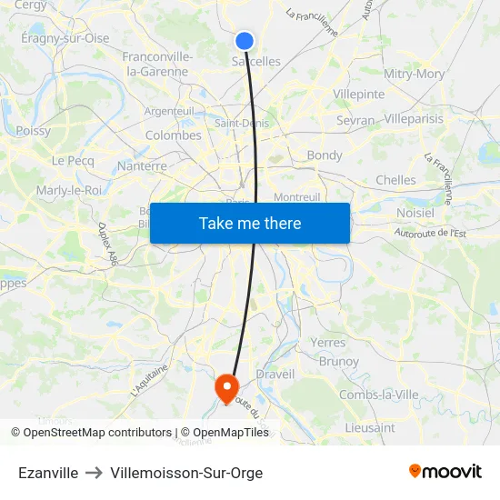Ezanville to Villemoisson-Sur-Orge map