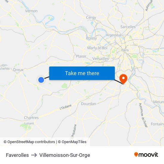 Faverolles to Villemoisson-Sur-Orge map