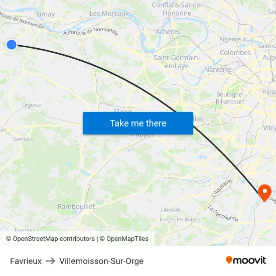 Favrieux to Villemoisson-Sur-Orge map