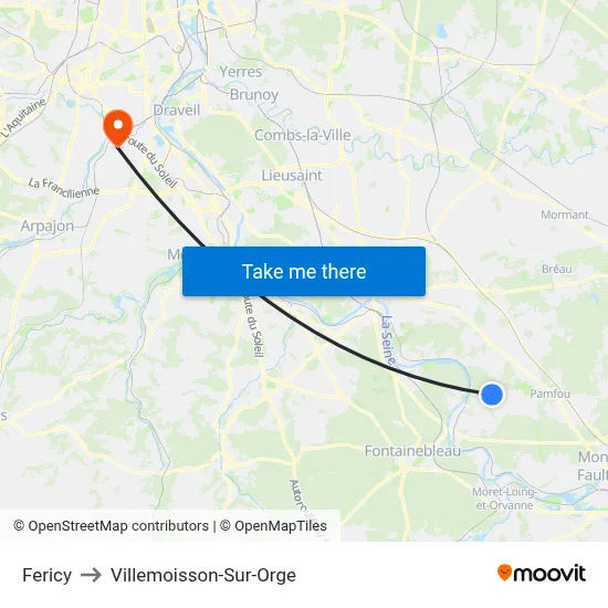 Fericy to Villemoisson-Sur-Orge map
