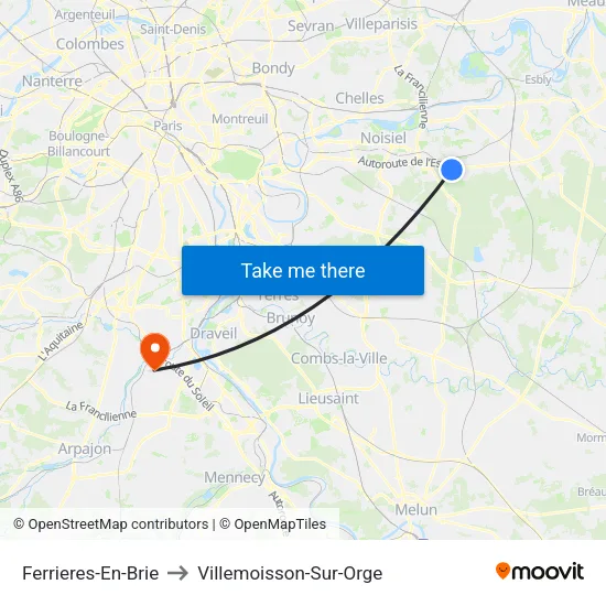 Ferrieres-En-Brie to Villemoisson-Sur-Orge map