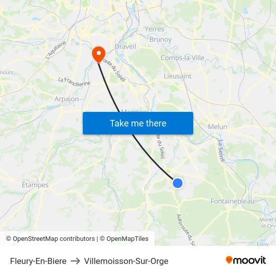 Fleury-En-Biere to Villemoisson-Sur-Orge map