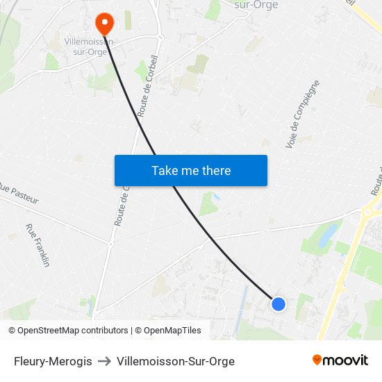 Fleury-Merogis to Villemoisson-Sur-Orge map