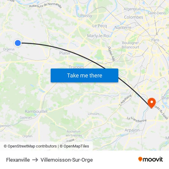 Flexanville to Villemoisson-Sur-Orge map