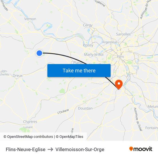 Flins-Neuve-Eglise to Villemoisson-Sur-Orge map