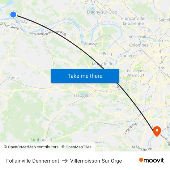 Follainville-Dennemont to Villemoisson-Sur-Orge map