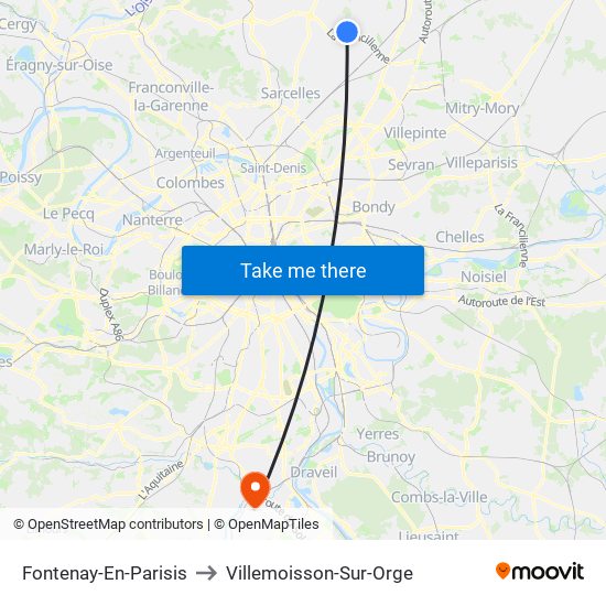Fontenay-En-Parisis to Villemoisson-Sur-Orge map