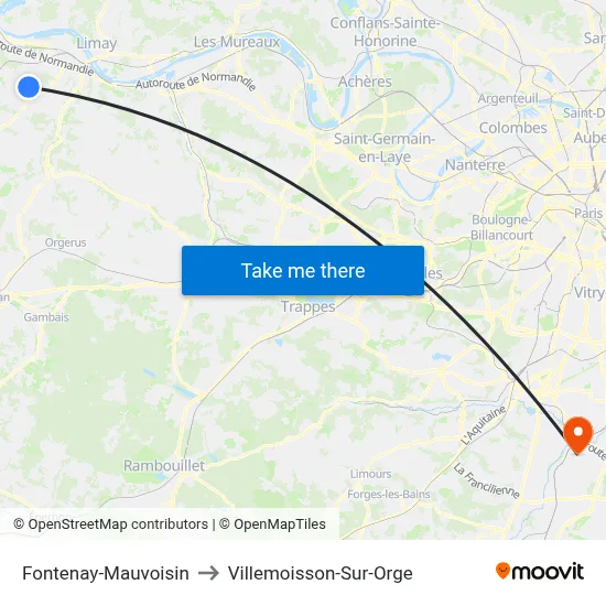 Fontenay-Mauvoisin to Villemoisson-Sur-Orge map