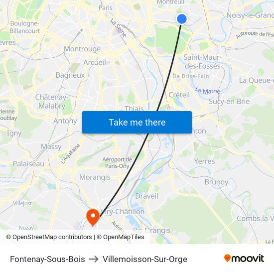 Fontenay-Sous-Bois to Villemoisson-Sur-Orge map