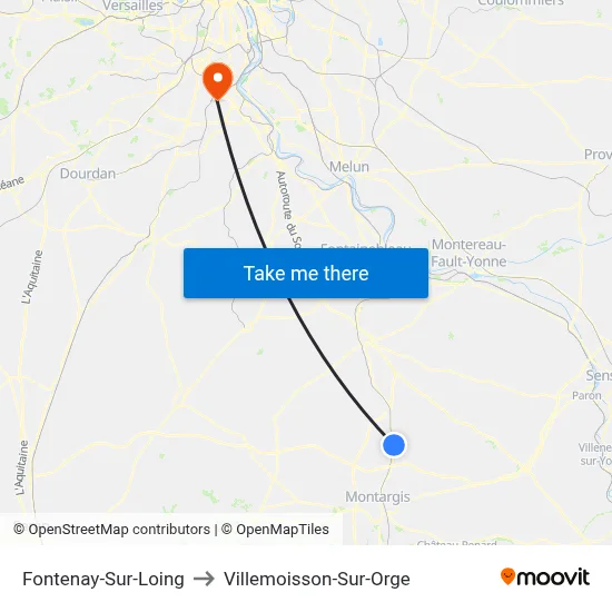 Fontenay-Sur-Loing to Villemoisson-Sur-Orge map