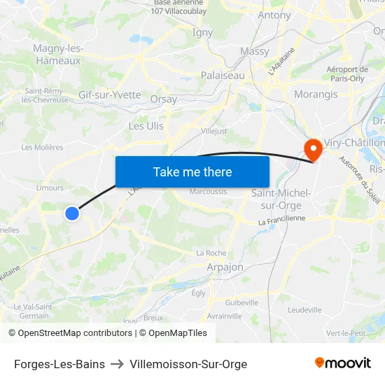 Forges-Les-Bains to Villemoisson-Sur-Orge map
